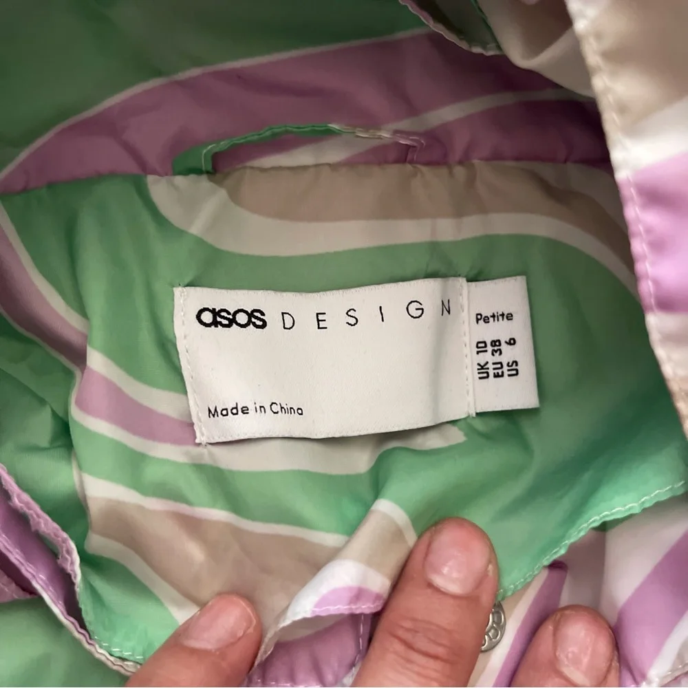 ASOS Design Printed Rain Jacket Pink and Green size 6 - Picture 6 of 9